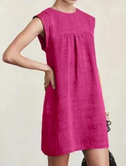 Women's Mini Dress Linen-Inspired Dresses Casual Dress Cotton Linen Dress Stylish Casual Vacation Daily Date Regular Fit Plain Sleeveless Crew Neck Yellow Red Gray Summer Spring