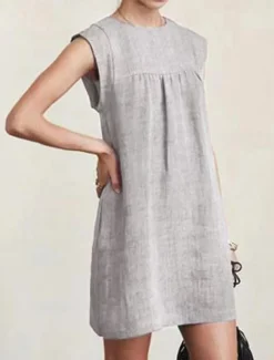 Women's Mini Dress Linen-Inspired Dresses Casual Dress Cotton Linen Dress Stylish Casual Vacation Daily Date Regular Fit Plain Sleeveless Crew Neck Yellow Red Gray Summer Spring