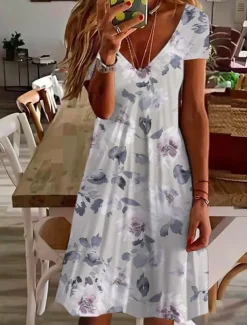Women's Mini Dress Petite Dress T Shirt Dress Tee Dress Sundress Summer Dress Active Fashion Streetwear Outdoor Vacation Birthday Regular Fit Floral Short Sleeve V Neck Pink Blue Purple