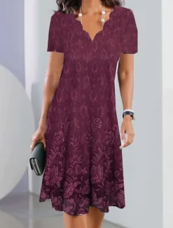 Women's Mini Dress Petite Dress Sundress A Line Dress Summer Dress Fashion Streetwear Modern Outdoor Vacation Daily Loose Fit Floral Short Sleeve Sweetheart Silver Blue Dark Green Fuchsia