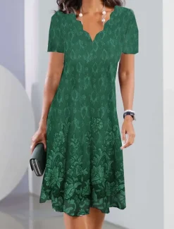 Women's Mini Dress Petite Dress Sundress A Line Dress Summer Dress Fashion Streetwear Modern Outdoor Vacation Daily Loose Fit Floral Short Sleeve Sweetheart Silver Blue Dark Green Fuchsia