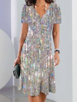 Women's Mini Dress Petite Dress Sundress A Line Dress Summer Dress Fashion Streetwear Modern Outdoor Vacation Daily Loose Fit Floral Short Sleeve Sweetheart Silver Blue Dark Green Fuchsia