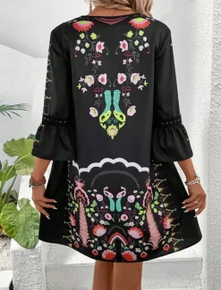 Women's Mini Dress Petite Dress Casual Dress Summer Dress Boho Dress Stylish Casual Vacation Daily Date Regular Fit Floral 3/4 Length Sleeve V Neck Black Red Fuchsia Apricot Summer