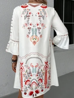 Women's Mini Dress Petite Dress Casual Dress Summer Dress Boho Dress Stylish Casual Vacation Daily Date Regular Fit Floral 3/4 Length Sleeve V Neck Black Red Fuchsia Apricot Summer