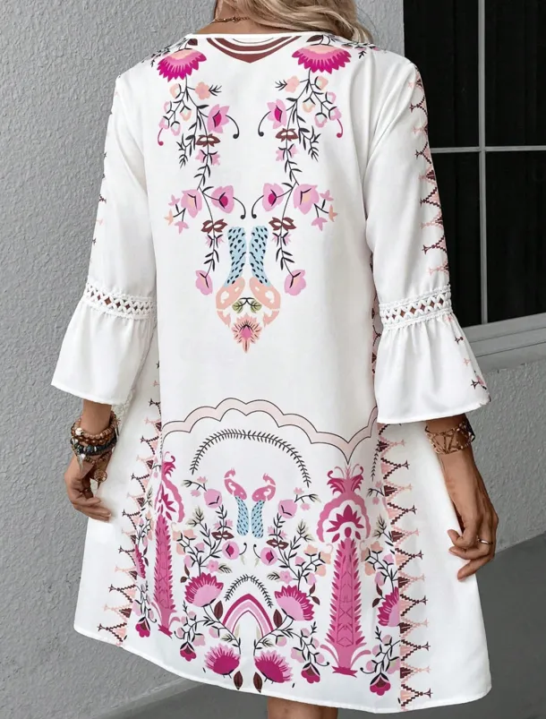 Women's Mini Dress Petite Dress Casual Dress Summer Dress Boho Dress Stylish Casual Vacation Daily Date Regular Fit Floral 3/4 Length Sleeve V Neck Black Red Fuchsia Apricot Summer