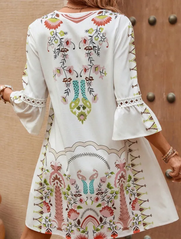 Women's Mini Dress Petite Dress Casual Dress Summer Dress Boho Dress Stylish Casual Vacation Daily Date Regular Fit Floral 3/4 Length Sleeve V Neck Black Red Fuchsia Apricot Summer