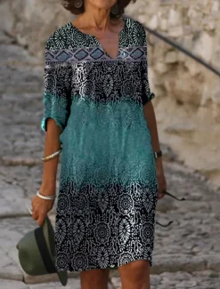 Women's Mini Dress Petite Dress T Shirt Dress Tee Dress Shift Dress Summer Dress Active Vintage Fashion Outdoor Vacation Work Regular Fit Floral Half Sleeve V Neck Pink Navy Blue Blue Gray