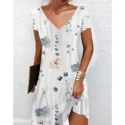 Women's Mini Dress Petite Dress Petite Dress T Shirt Dress Tee Dress Sundress Summer Dress Active Fashion Streetwear Outdoor Vacation Birthday Regular Fit Floral Short Sleeve V Neck Black