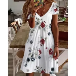 Women's Mini Dress Petite Dress Petite Dress T Shirt Dress Tee Dress Sundress Summer Dress Active Fashion Streetwear Outdoor Vacation Birthday Regular Fit Floral Short Sleeve V Neck Black