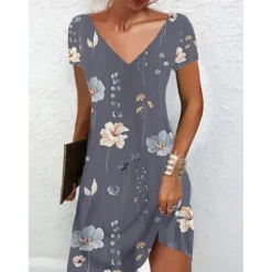 Women's Mini Dress Petite Dress Petite Dress T Shirt Dress Tee Dress Sundress Summer Dress Active Fashion Streetwear Outdoor Vacation Birthday Regular Fit Floral Short Sleeve V Neck Black