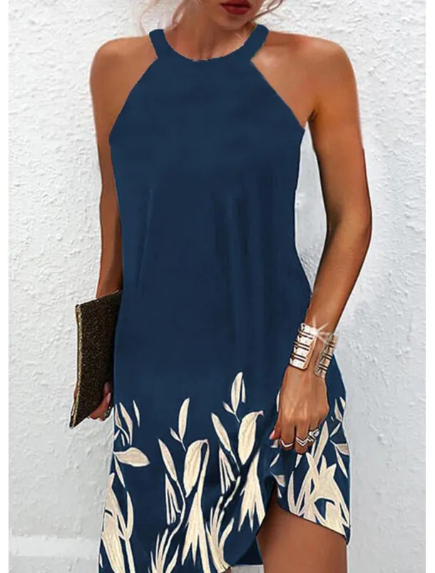 Women's Mini Dress Petite Dress Sundress Summer Dress Slip Dress Active Fashion Streetwear Outdoor Vacation Daily Regular Fit Floral Sleeveless Halter Neck White Royal Blue Blue Dark Green