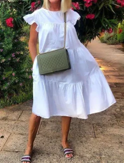 Women's Mini Dress Petite Dress White Dress Casual Dress Swing Dress Sundress Elegant Fashion Daily Summer Dress Loose Fit Plain Pure Color Short Sleeve Crew Neck Blush Pink Black White Pink Summer