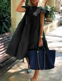 Women's Mini Dress Petite Dress White Dress Casual Dress Swing Dress Sundress Elegant Fashion Daily Summer Dress Loose Fit Plain Pure Color Short Sleeve Crew Neck Blush Pink Black White Pink Summer