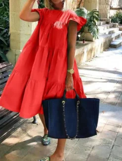 Women's Mini Dress Petite Dress White Dress Casual Dress Swing Dress Sundress Elegant Fashion Daily Summer Dress Loose Fit Plain Pure Color Short Sleeve Crew Neck Blush Pink Black White Pink Summer