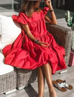 Women's Mini Dress Petite Dress White Dress Casual Dress Swing Dress Sundress Elegant Fashion Daily Summer Dress Loose Fit Plain Pure Color Short Sleeve Crew Neck Blush Pink Black White Pink Summer