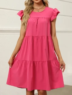 Women's Mini Dress Petite Dress White Dress Casual Dress Swing Dress Sundress Elegant Fashion Daily Summer Dress Loose Fit Plain Pure Color Short Sleeve Crew Neck Blush Pink Black White Pink Summer