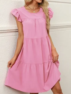 Women's Mini Dress Petite Dress White Dress Casual Dress Swing Dress Sundress Elegant Fashion Daily Summer Dress Loose Fit Plain Pure Color Short Sleeve Crew Neck Blush Pink Black White Pink Summer