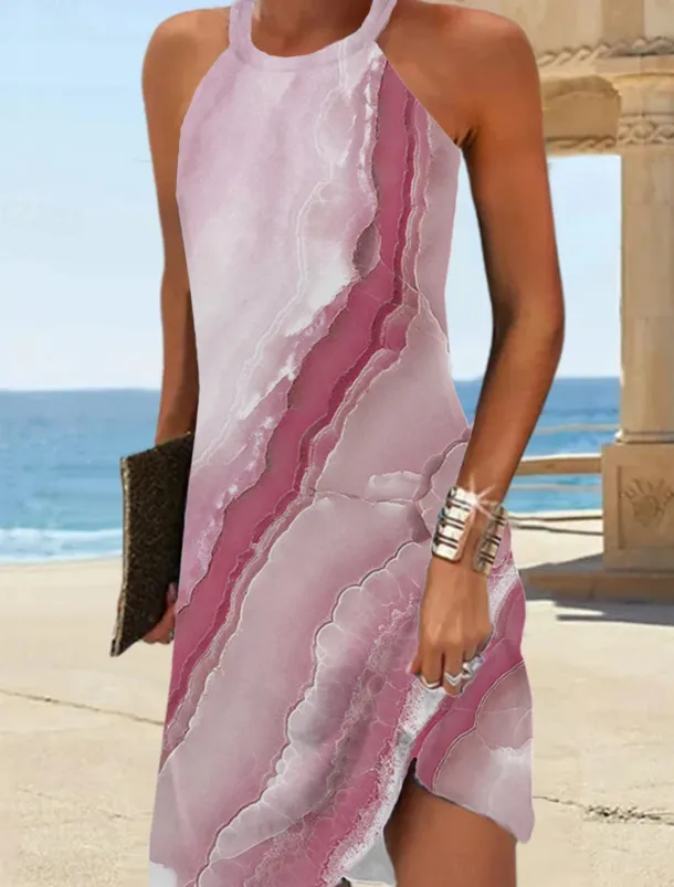 Women's Mini Dress Petite Dress Sundress Summer Dress Slip Dress Active Fashion Streetwear Outdoor Vacation Daily Regular Fit Ombre Floral Marble Sleeveless Halter Neck Navy Blue Blue