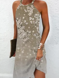 Women's Mini Dress Petite Dress Sundress Summer Dress Slip Dress Active Fashion Streetwear Outdoor Vacation Daily Regular Fit Ombre Floral Marble Sleeveless Halter Neck Navy Blue Blue