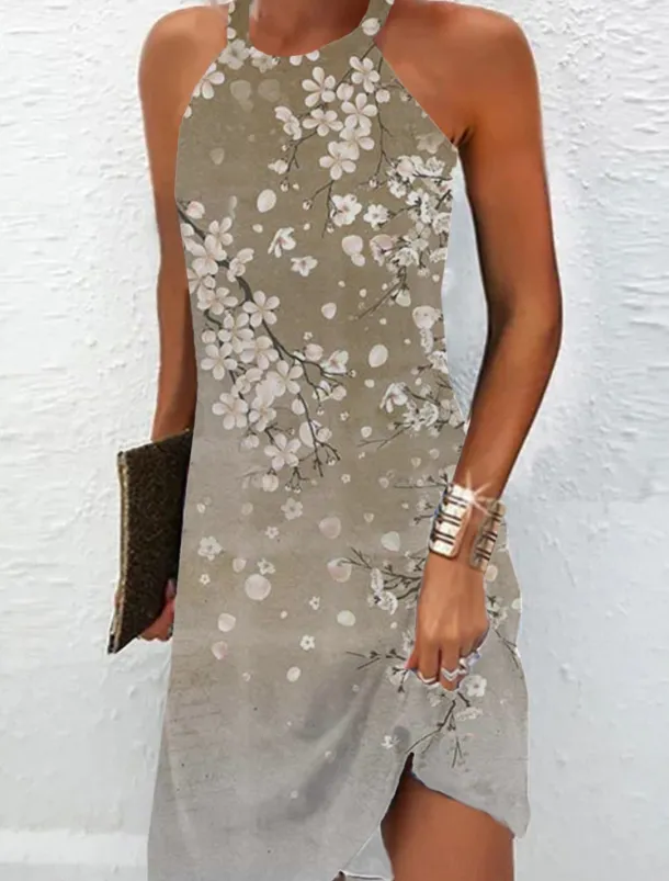 Women's Mini Dress Petite Dress Sundress Summer Dress Slip Dress Active Fashion Streetwear Outdoor Vacation Daily Regular Fit Ombre Floral Marble Sleeveless Halter Neck Navy Blue Blue