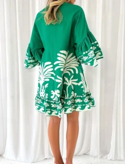 Women's Mini Dress Petite Dress Casual Dress Boho Dress Vintage Casual Vacation Daily Regular Fit Floral 3/4 Length Sleeve V Neck Green Spring Fall