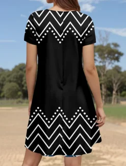 Women's Mini Dress Petite Dress T Shirt Dress Tee Dress A Line Dress Summer Dress Stylish Casual Daily Regular Fit Graphic Geometric Short Sleeve Crew Neck Black Summer Spring