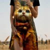 Women's Mini Dress Petite Dress T Shirt Dress Tee Dress A Line Dress Summer Dress Vacation Casual Daily Regular Fit Graphic Animal Cat Short Sleeve Crew Neck Brown Summer Spring