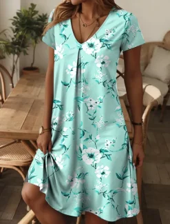 Women's Mini Dress Petite Dress Casual Dress Sundress A Line Dress Summer Dress Elegant Vacation Stylish Vacation Daily Regular Fit Floral Graphic Ditsy Floral Short Sleeve Crew Neck Pink Blue