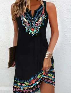 Women's Mini Dress Petite Dress T Shirt Dress Tee Dress Sundress Summer Dress Fashion Modern Mature Outdoor Vacation Casual Regular Fit Floral Sleeveless Split Neck Yellow Purple Summer