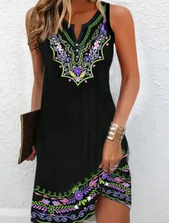 Women's Mini Dress Petite Dress T Shirt Dress Tee Dress Sundress Summer Dress Fashion Modern Mature Outdoor Vacation Casual Regular Fit Floral Sleeveless Split Neck Yellow Purple Summer