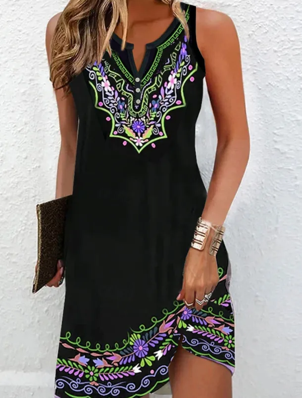 Women's Mini Dress Petite Dress T Shirt Dress Tee Dress Sundress Summer Dress Fashion Modern Mature Outdoor Vacation Casual Regular Fit Floral Sleeveless Split Neck Yellow Purple Summer