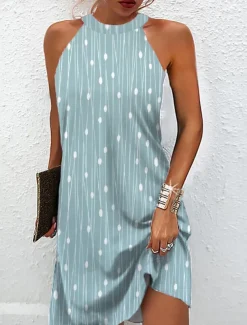 Women's Mini Dress Petite Dress Sundress Summer Dress Halter Neck Dress Active Fashion Streetwear Outdoor Vacation Daily Regular Fit Floral Sleeveless Halter Neck Light Green Royal Blue
