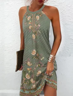 Women's Mini Dress Petite Dress Sundress Summer Dress Halter Neck Dress Active Fashion Streetwear Outdoor Vacation Daily Regular Fit Floral Sleeveless Halter Neck Light Green Royal Blue