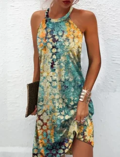 Women's Mini Dress Petite Dress Sundress Summer Dress Halter Neck Dress Active Fashion Streetwear Outdoor Vacation Daily Regular Fit Floral Sleeveless Halter Neck Light Green Royal Blue