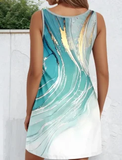 Women's Mini Dress Petite Dress Sundress A Line Dress Tank Dress Vintage Stylish Casual Vacation Daily Holiday Loose Fit Graphic Marble Sleeveless Crew Neck Pink Blue Sky Blue Purple