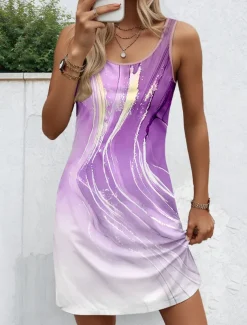 Women's Mini Dress Petite Dress Sundress A Line Dress Tank Dress Vintage Stylish Casual Vacation Daily Holiday Loose Fit Graphic Marble Sleeveless Crew Neck Pink Blue Sky Blue Purple