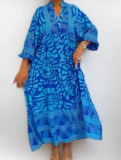 Women's Mini Dress Shift Dress A Line Dress Vacation Casual Boho Outdoor Going out Beach Loose Fit Floral Graphic Geometric Long Sleeve V Neck Pink Blue Purple Brown Summer Spring