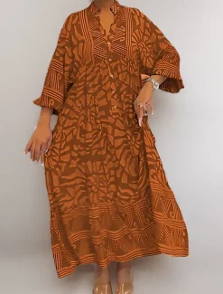 Women's Mini Dress Shift Dress A Line Dress Vacation Casual Boho Outdoor Going out Beach Loose Fit Floral Graphic Geometric Long Sleeve V Neck Pink Blue Purple Brown Summer Spring