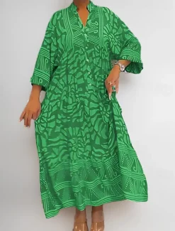 Women's Mini Dress Shift Dress A Line Dress Vacation Casual Boho Outdoor Going out Beach Loose Fit Floral Graphic Geometric Long Sleeve V Neck Pink Blue Purple Brown Summer Spring