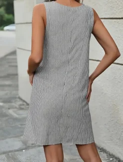 Women's Mini Dress Shift Dress Slip Dress Casual Outdoor Going out Regular Fit Stripe Sleeveless U Neck Black Pink Red Blue Summer