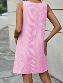 Women's Mini Dress Shift Dress Slip Dress Casual Outdoor Going out Regular Fit Stripe Sleeveless U Neck Black Pink Red Blue Summer
