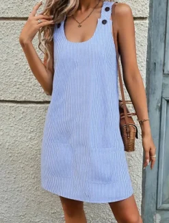 Women's Mini Dress Shift Dress Slip Dress Casual Outdoor Going out Regular Fit Stripe Sleeveless U Neck Black Pink Red Blue Summer