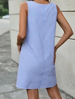 Women's Mini Dress Shift Dress Slip Dress Casual Outdoor Going out Regular Fit Stripe Sleeveless U Neck Black Pink Red Blue Summer