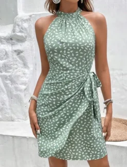 Women's Mini Dress Summer Dress Halter Dress Casual Daily Regular Fit Graphic Polka Dot Sleeveless Halter Neck Light Green Pink Navy Blue Khaki Summer