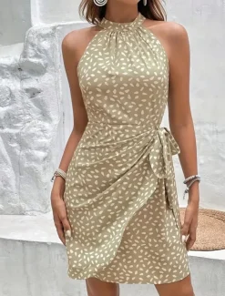 Women's Mini Dress Summer Dress Halter Dress Casual Daily Regular Fit Graphic Polka Dot Sleeveless Halter Neck Light Green Pink Navy Blue Khaki Summer