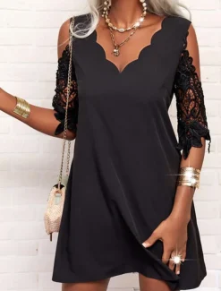Women's Mini Dress Summer Dress Casual Daily Regular Fit Plain Half Sleeve V Neck Black Summer Spring Fall