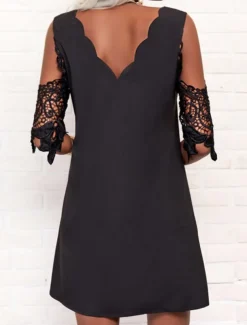 Women's Mini Dress Summer Dress Casual Daily Regular Fit Plain Half Sleeve V Neck Black Summer Spring Fall