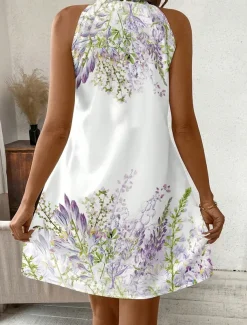Women's Mini Dress Summer Dress Vacation Casual Daily Regular Fit Floral Graphic Sleeveless Halter Neck White Summer