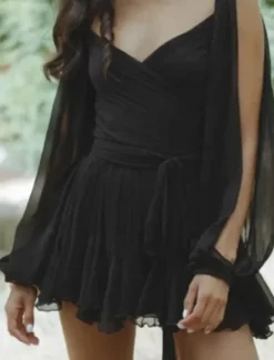 Women's Mini Dress Summer Dress Fashion Modern Outdoor Vacation Going out Regular Fit Plain Long Sleeve V Neck Black White Blue Dark Green Summer