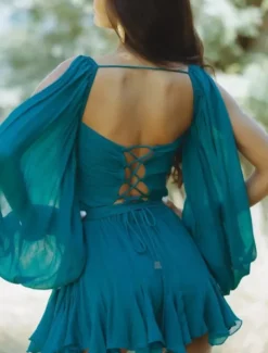 Women's Mini Dress Summer Dress Fashion Modern Outdoor Vacation Going out Regular Fit Plain Long Sleeve V Neck Black White Blue Dark Green Summer